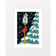 Cardinal on Lamp Post - Linocut