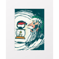 Santa with Lantern - Linocut