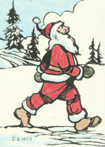 Walking Santa 2009 - Linocut