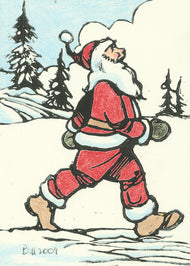 Walking Santa 2009 - Linocut